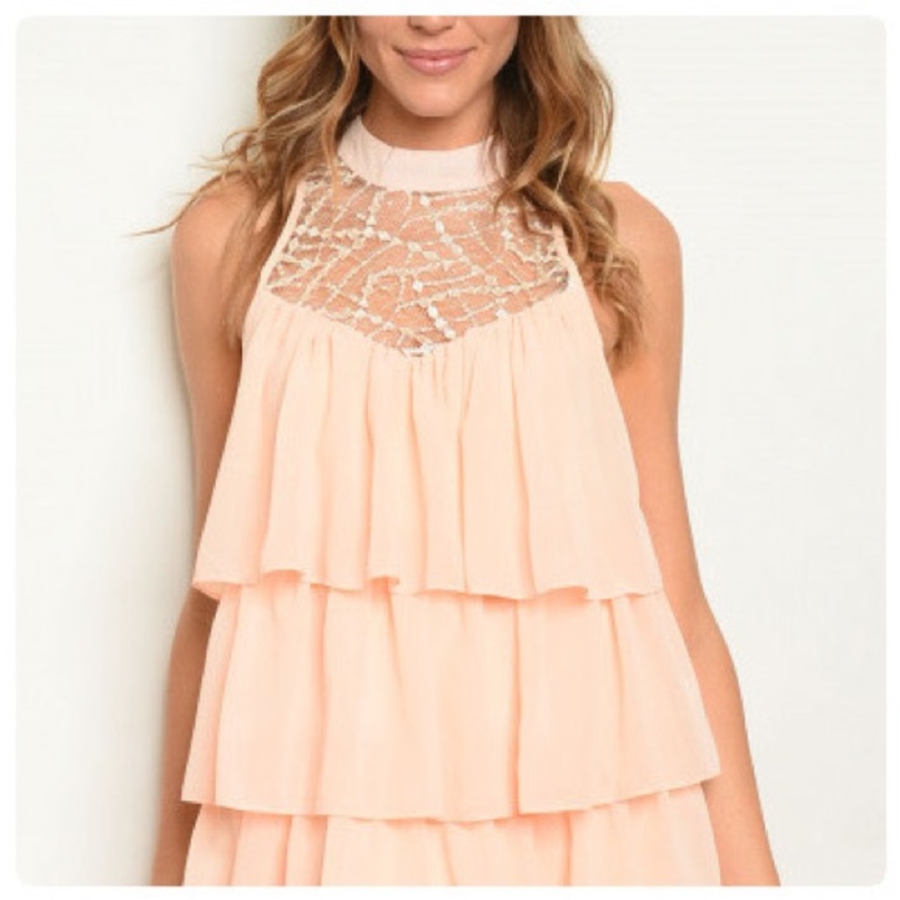 Bridgett Tiered Peach Ruffle A-Line Mini D… - Picture 2 of 5